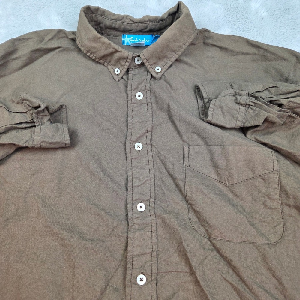 Fresh Produce Button Down Shirt Mens XXL Long Sleeve Cotton Pocket Brown Top 78c